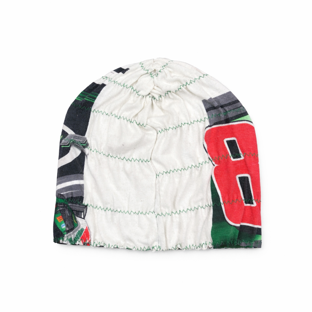 Multicolored drawstring bag with a large number '8' on a white background